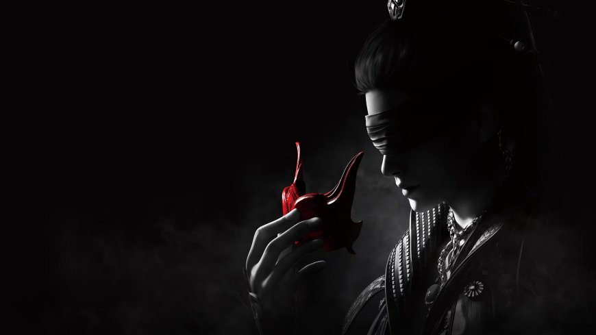 永劫无间宁红夜蒙眼持赤焰面具暗黑古风角色电脑壁纸