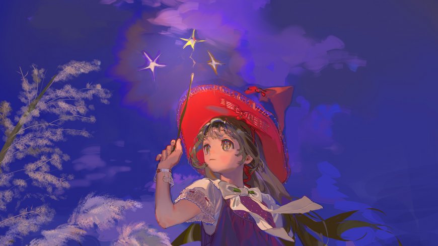东方同人红帽少女夜空繁星动漫电脑壁纸