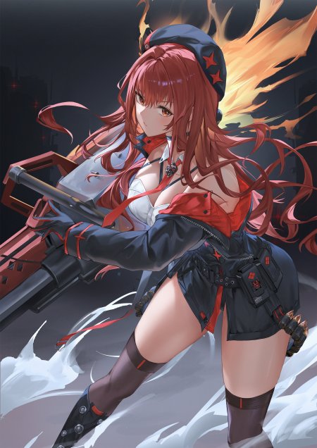 崩坏星穹铁道姬子红发持枪火焰背景暗红动漫手机壁纸