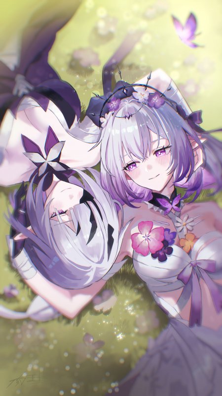 崩坏星穹铁道遐蝶紫发少女草地手机壁纸