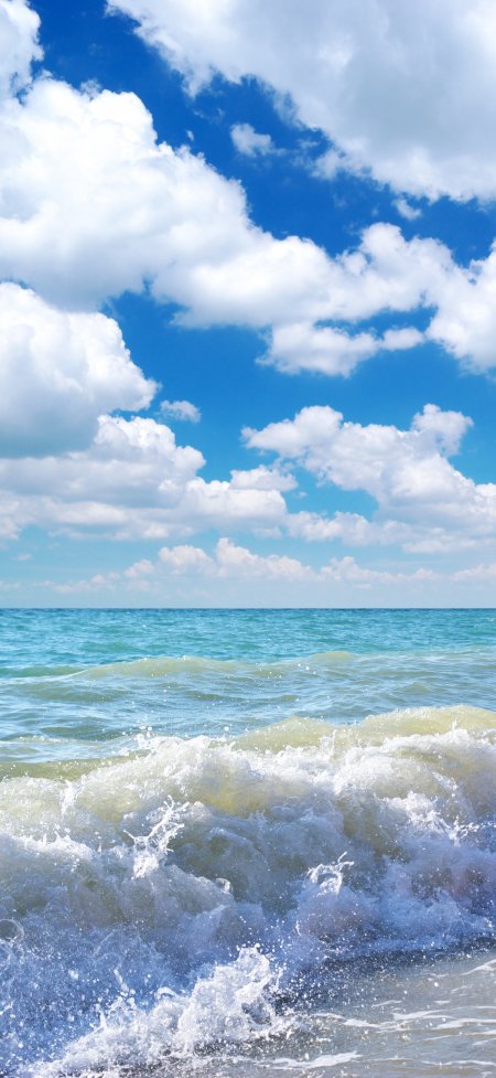 碧海蓝天白浪翻涌清新自然风景手机壁纸