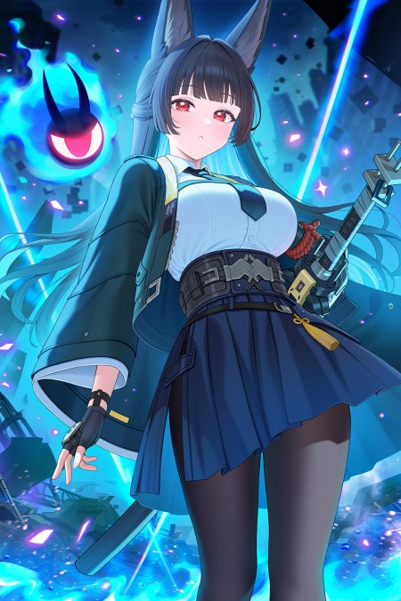 碧蓝档案铃兰狐耳少女持剑蓝紫光效动漫手机壁纸