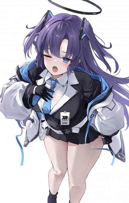 碧蓝档案早濑优香紫发双马尾表情蓝白制服动漫手机壁纸
