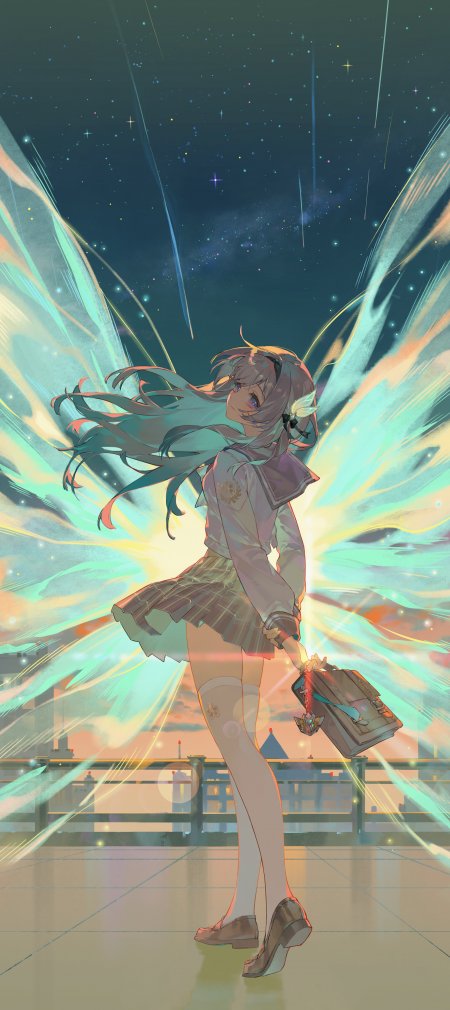 初音未来JK制服少女星空绚丽光效动漫手机壁纸