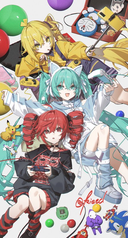 初音未来镜音铃角色同框玩偶游戏机缤纷动漫手机壁纸
