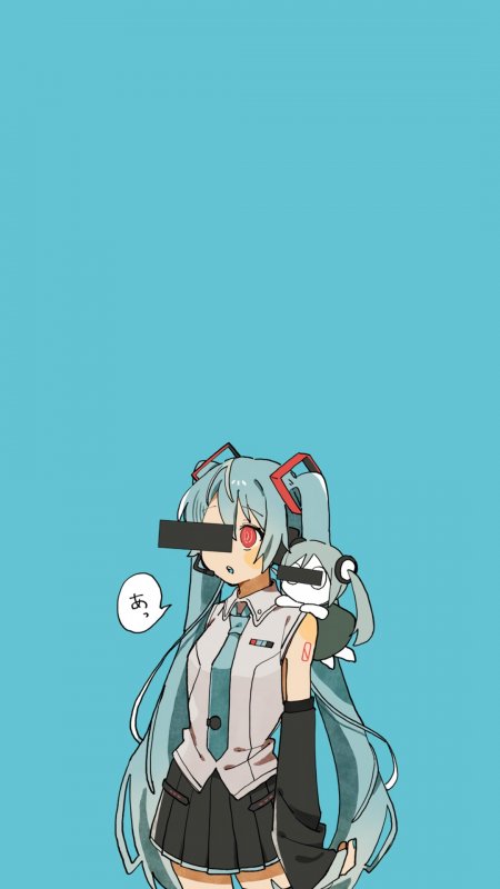 初音未来蓝发双马尾红瞳少女校服抱玩偶青蓝动漫手机壁纸