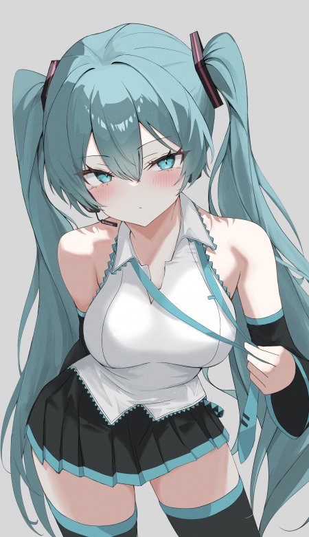 初音未来蓝发双马尾少女白衬衫黑裙青蓝动漫手机壁纸