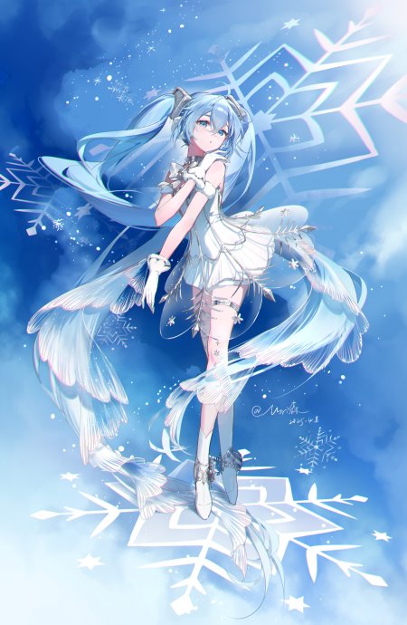 初音未来雪晶羽翼蓝白梦幻动漫手机壁纸
