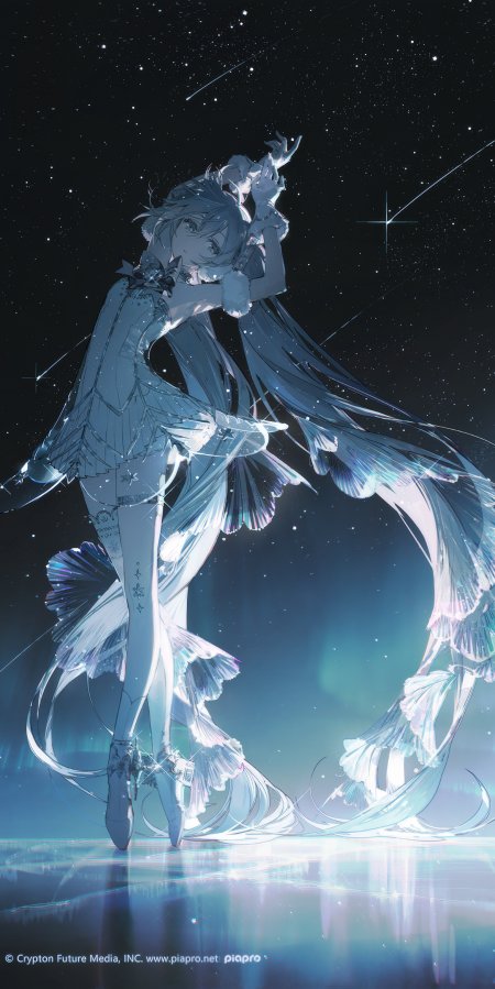 初音未来星夜起舞蓝白梦幻动漫手机壁纸