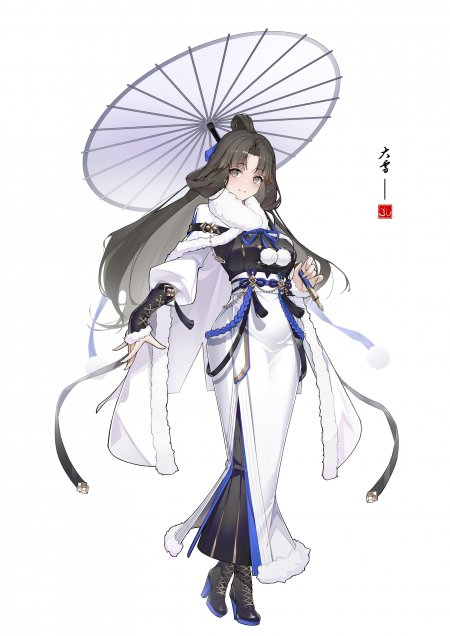 大雪角色白蓝古风少女持伞立姿蓝白唯美动漫手机壁纸