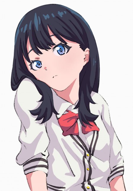 动漫少女黑发蓝眼白衬衫红领结粉白清新动漫手机壁纸