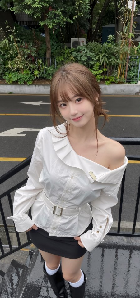 短发齐刘海白衬衫黑裙美女暖调人物摄影手机壁纸