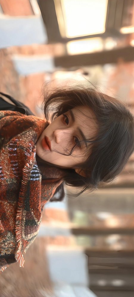 短发微卷红唇少女围巾暖棕人物摄影手机壁纸