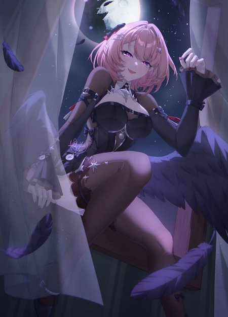 粉发少女月夜哥特黑羽动漫手机壁纸