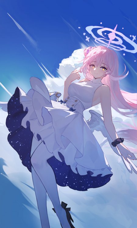 粉色长发少女白裙星云背景蓝紫动漫手机壁纸