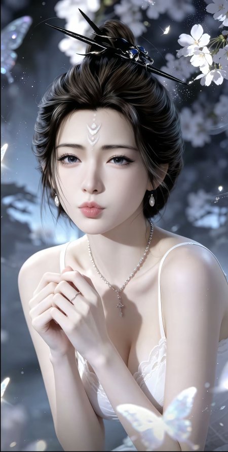 古风少女白裙蝶舞银饰蓝眸唯美动漫手机壁纸