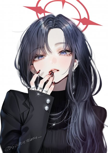 黑发蓝瞳少女红纹光环暗黑系动漫手机壁纸