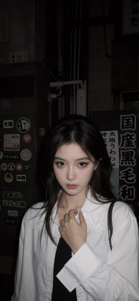 黑发少女白衬衫夜巷背景暗调人物摄影手机壁纸