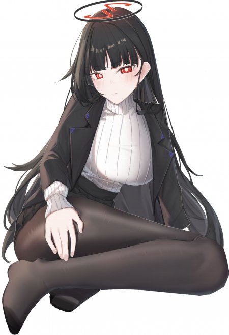 黑长直红眼少女头戴光环黑西装白高领动漫手机壁纸