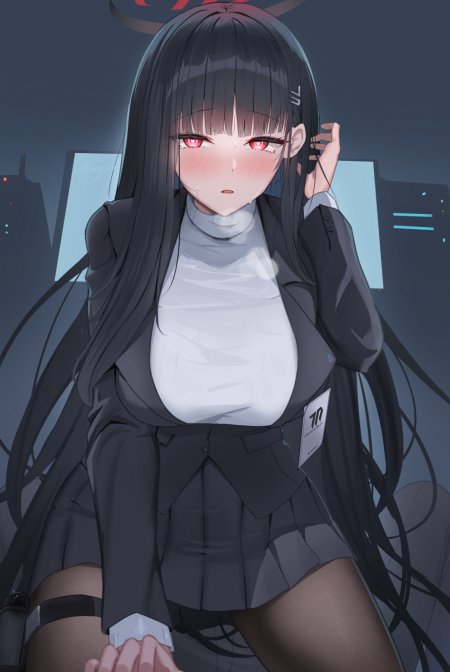黑长直红瞳少女西装白高领暗蓝动漫手机壁纸