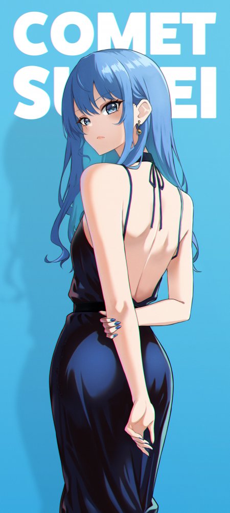 彗星苏伊蓝发少女回眸黑裙蓝白动漫手机壁纸