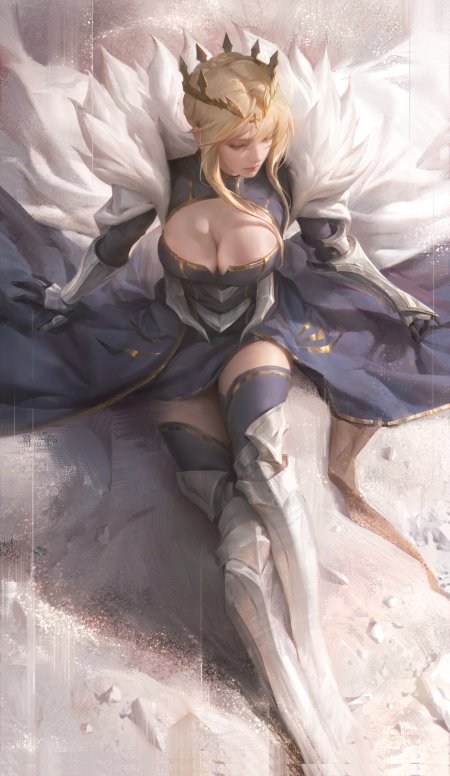 金发皇冠少女白色羽翼华丽动漫手机壁纸