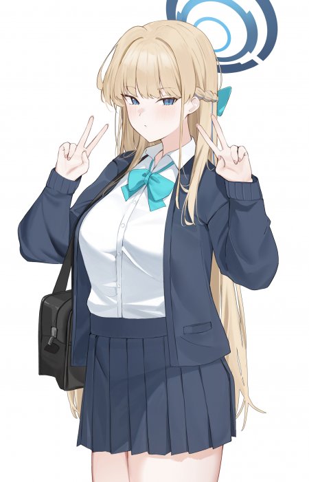 金发蓝眼少女双马尾校服比耶青蓝配色动漫手机壁纸