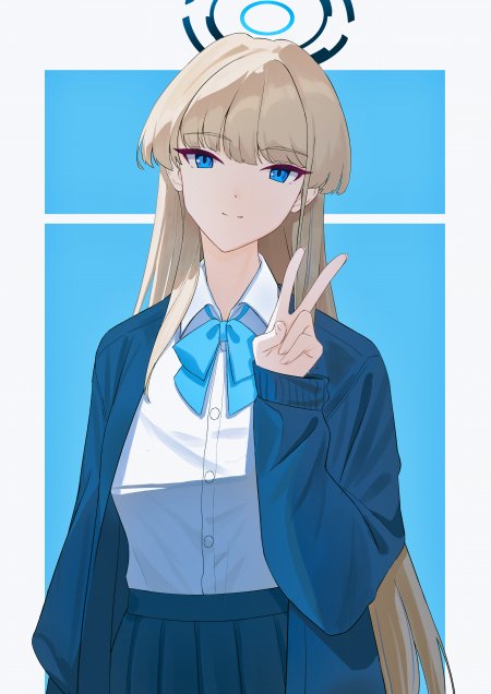 金发蓝眼少女校服比耶蓝白动漫手机壁纸