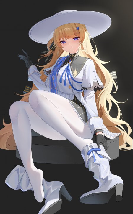 金发紫眼白色宽檐帽白丝少女动漫手机壁纸