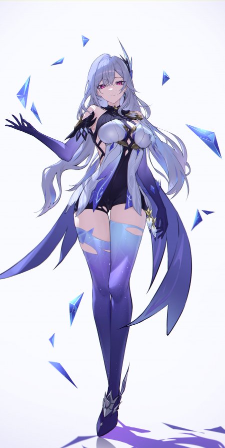 蓝发少女冰晶环绕优雅站立动漫手机壁纸