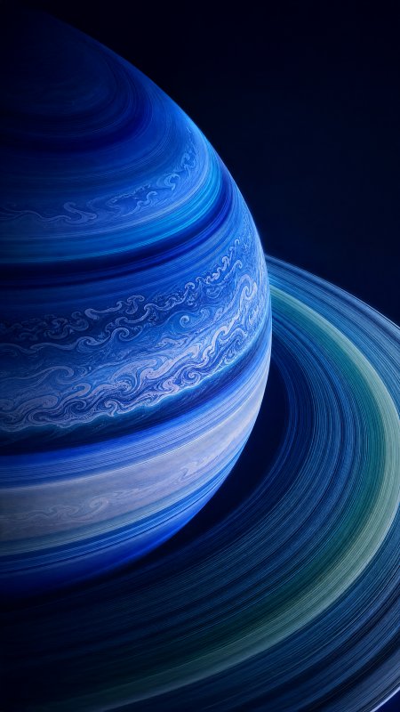 蓝纹气态巨行星环绕彩环暗蓝太空科幻手机壁纸