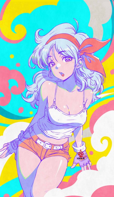 龙珠布尔玛银发红巾少女动感炫彩动漫手机壁纸