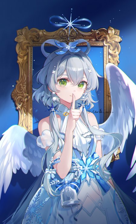 洛天依雪天使蓝发少女翅膀手机壁纸