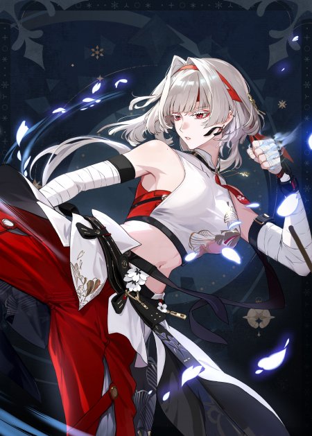 鸣潮绯雪白发红瞳少女战斗姿态动漫手机壁纸