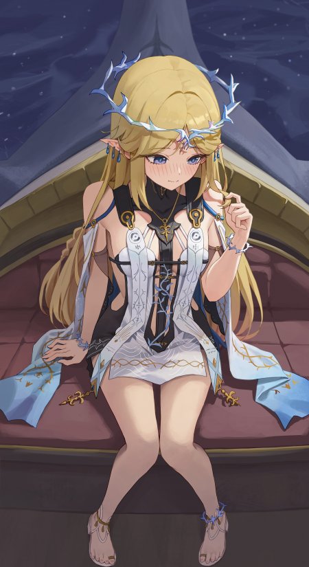 鸣潮卡提希娅金发精灵少女羞涩坐姿游戏手机壁纸