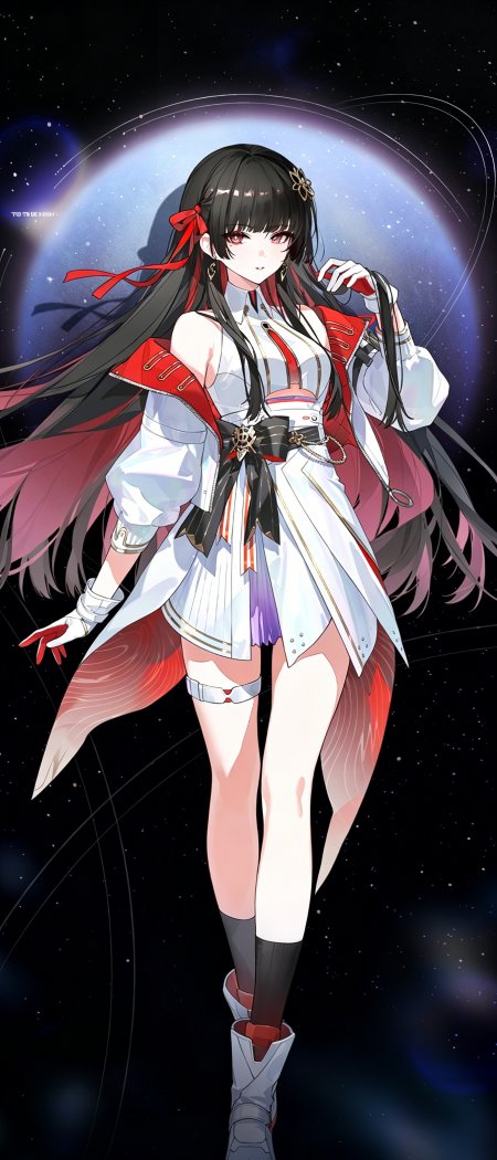 鸣潮千咲黑发红瞳少女星空礼服动漫手机壁纸