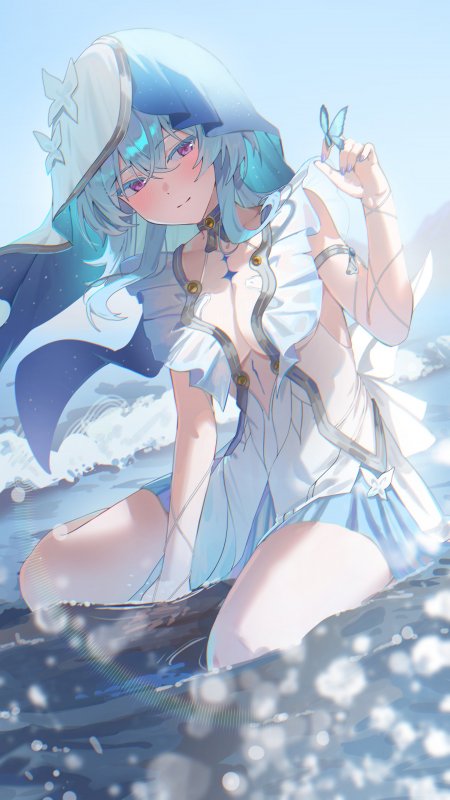 鸣潮守岸人蓝发少女海边手机壁纸