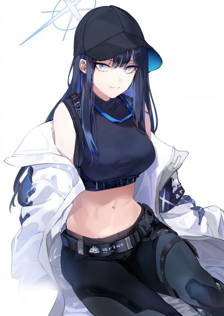 赛博朋克风格蓝发少女黑帽白外套动漫手机壁纸