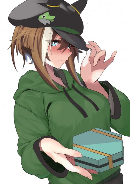 赛马娘特别周戴蛙帽绿卫衣少女递礼盒粉蓝动漫手机壁纸