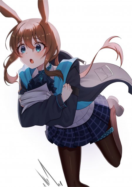 赛马娘无声铃鹿兔耳少女蓝黑校服惊讶姿态粉棕动漫手机壁纸