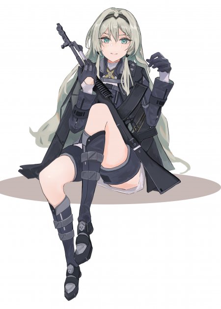 少女持枪坐姿银发蓝眸战术风动漫手机壁纸