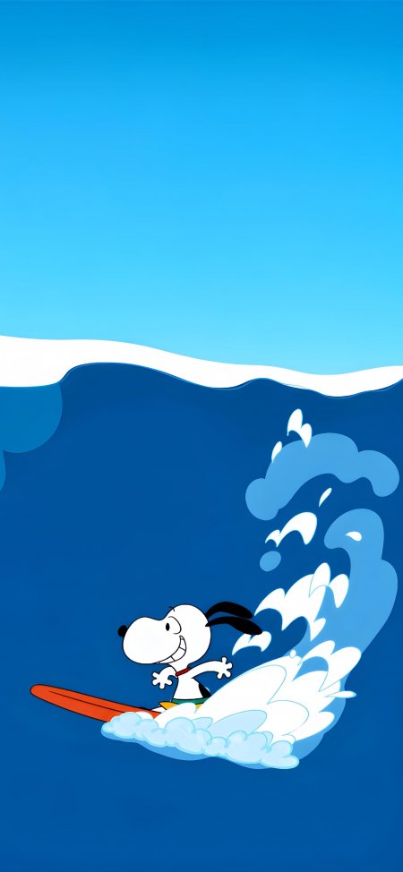 史努比冲浪橙板蓝海白浪动漫手机壁纸