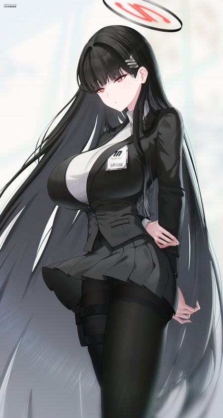 蔚蓝档案长发黑裙红瞳少女动漫手机壁纸