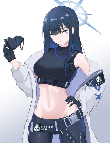 蔚蓝档案长发蓝瞳少女持面具白灰战服动漫手机壁纸