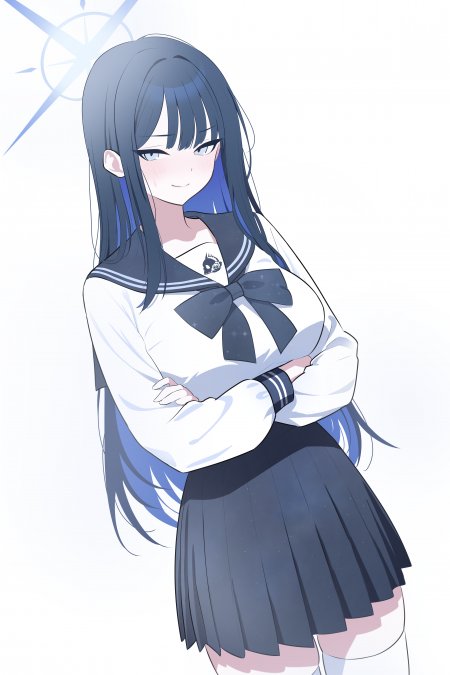 蔚蓝长发水手服少女微笑抱臂蓝白动漫手机壁纸