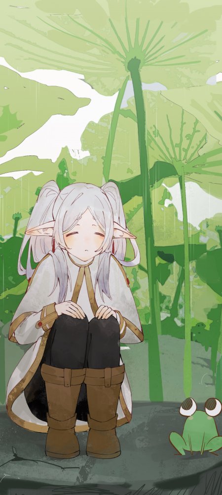 无职转生艾米莉娅雨中荷塘闭眼微笑绿意盎然动漫手机壁纸