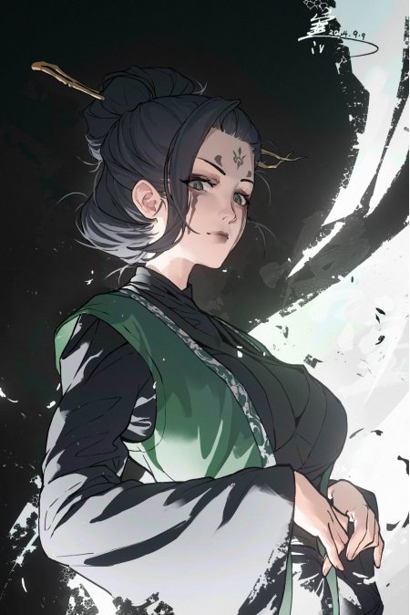 仙剑奇侠传柳梦璃古风少女青黑服饰水墨背景动漫手机壁纸