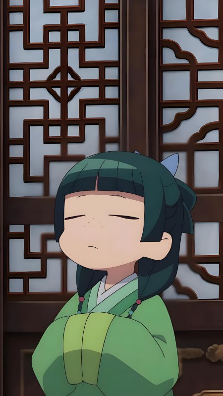 小绿发古风少女闭眼抱臂青绿动漫手机壁纸