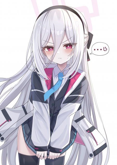 银发粉瞳少女校服微怒表情粉紫动漫手机壁纸