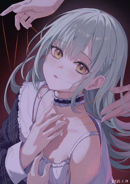 银发金瞳少女被操控线牵制暗红紫调动漫手机壁纸